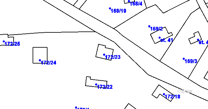Parcela st. 172/23 v KÚ Hodyně u Skuhrova, Katastrální mapa