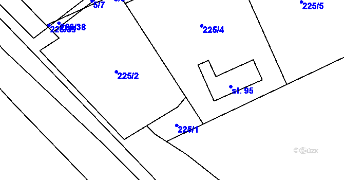 Parcela st. 225/3 v KÚ Hodyně u Skuhrova, Katastrální mapa
