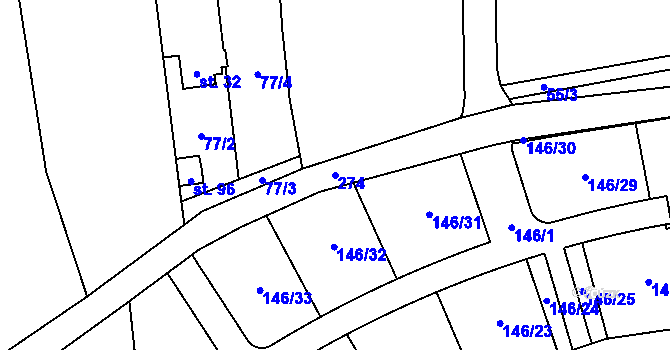 Parcela st. 274 v KÚ Hodyně u Skuhrova, Katastrální mapa