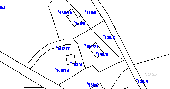 Parcela st. 168/21 v KÚ Hodyně u Skuhrova, Katastrální mapa