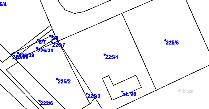 Parcela st. 225/4 v KÚ Hodyně u Skuhrova, Katastrální mapa