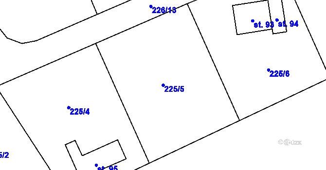 Parcela st. 225/5 v KÚ Hodyně u Skuhrova, Katastrální mapa