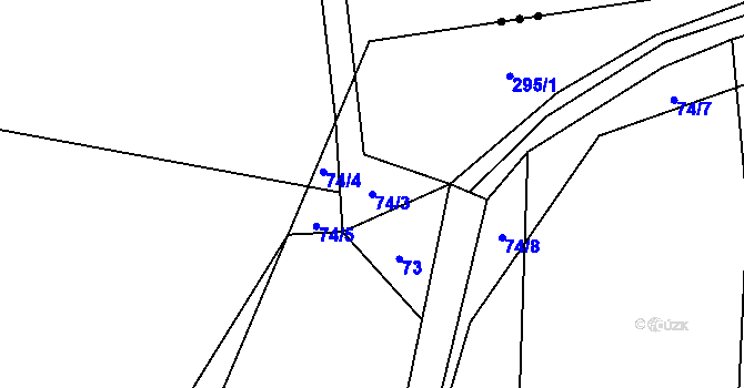 Parcela st. 74/3 v KÚ Hodyně u Skuhrova, Katastrální mapa