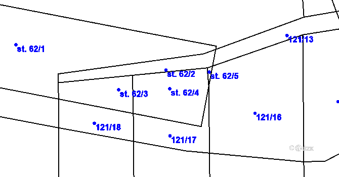 Parcela st. 62/4 v KÚ Hodyně u Skuhrova, Katastrální mapa
