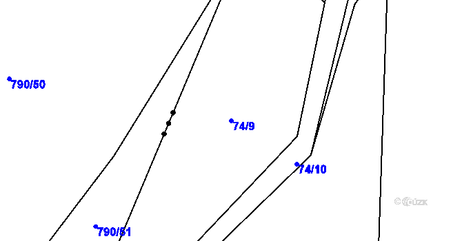 Parcela st. 74/9 v KÚ Hodyně u Skuhrova, Katastrální mapa