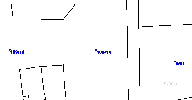 Parcela st. 109/14 v KÚ Hodyně u Skuhrova, Katastrální mapa
