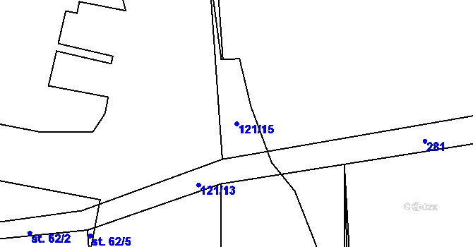 Parcela st. 121/15 v KÚ Hodyně u Skuhrova, Katastrální mapa