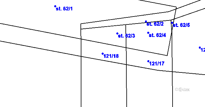 Parcela st. 121/18 v KÚ Hodyně u Skuhrova, Katastrální mapa