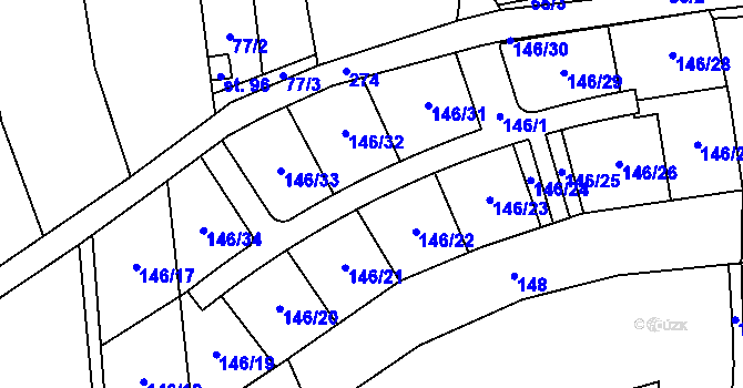 Parcela st. 146 v KÚ Hodyně u Skuhrova, Katastrální mapa