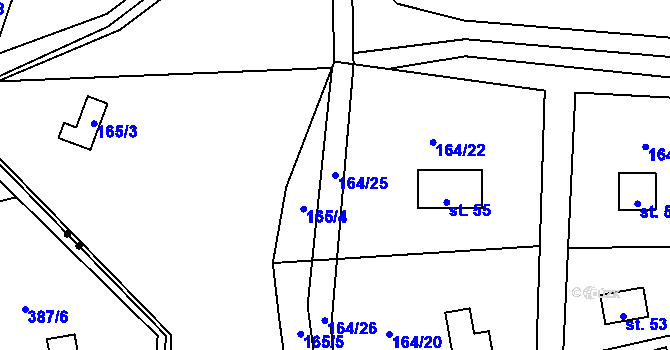 Parcela st. 164/25 v KÚ Hodyně u Skuhrova, Katastrální mapa