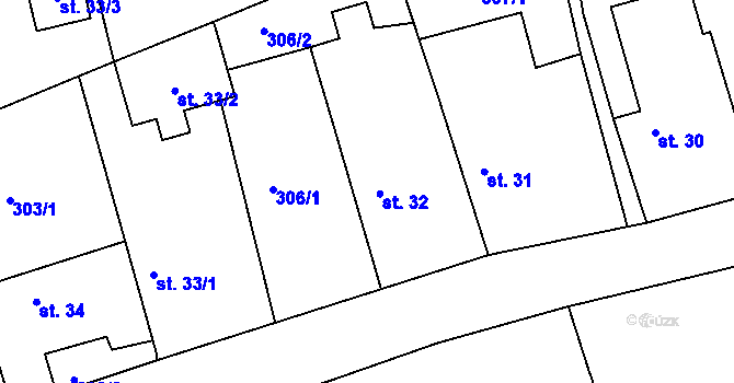 Parcela st. 32 v KÚ Skuhrov pod Brdy, Katastrální mapa