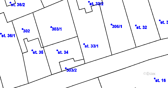 Parcela st. 33/1 v KÚ Skuhrov pod Brdy, Katastrální mapa