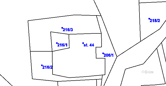 Parcela st. 44 v KÚ Skuhrov pod Brdy, Katastrální mapa