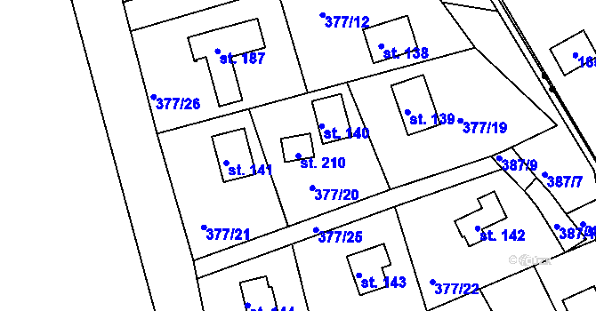 Parcela st. 210 v KÚ Skuhrov pod Brdy, Katastrální mapa