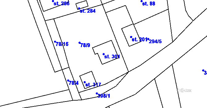 Parcela st. 301 v KÚ Skuhrov pod Brdy, Katastrální mapa