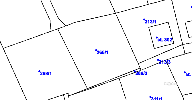 Parcela st. 266/1 v KÚ Skuhrov pod Brdy, Katastrální mapa