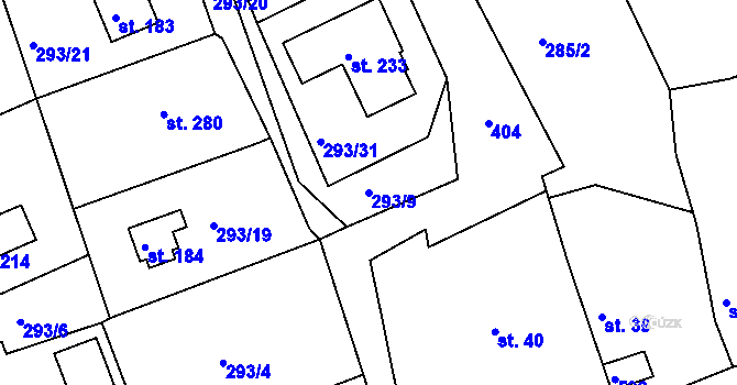 Parcela st. 293/9 v KÚ Skuhrov pod Brdy, Katastrální mapa