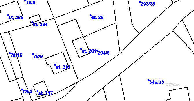 Parcela st. 294/5 v KÚ Skuhrov pod Brdy, Katastrální mapa
