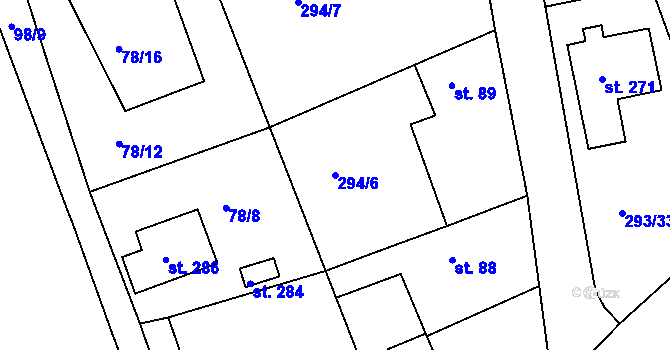 Parcela st. 294/6 v KÚ Skuhrov pod Brdy, Katastrální mapa