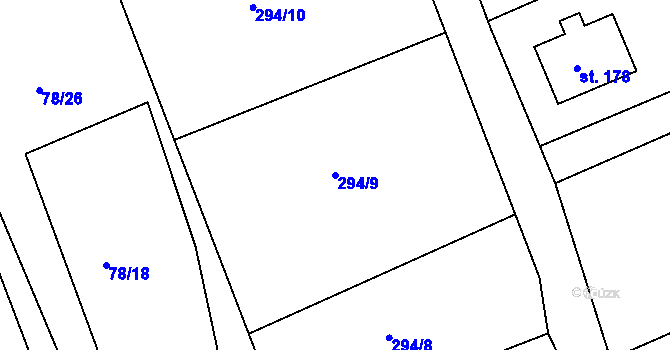 Parcela st. 294/9 v KÚ Skuhrov pod Brdy, Katastrální mapa