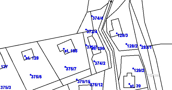 Parcela st. 375/2 v KÚ Skuhrov pod Brdy, Katastrální mapa