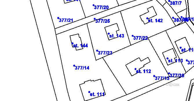 Parcela st. 377/23 v KÚ Skuhrov pod Brdy, Katastrální mapa