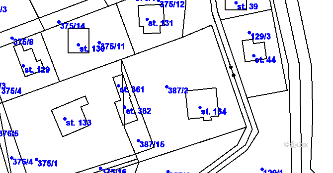Parcela st. 387/2 v KÚ Skuhrov pod Brdy, Katastrální mapa