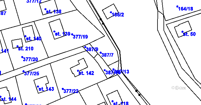 Parcela st. 387/7 v KÚ Skuhrov pod Brdy, Katastrální mapa