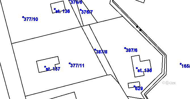 Parcela st. 387/8 v KÚ Skuhrov pod Brdy, Katastrální mapa