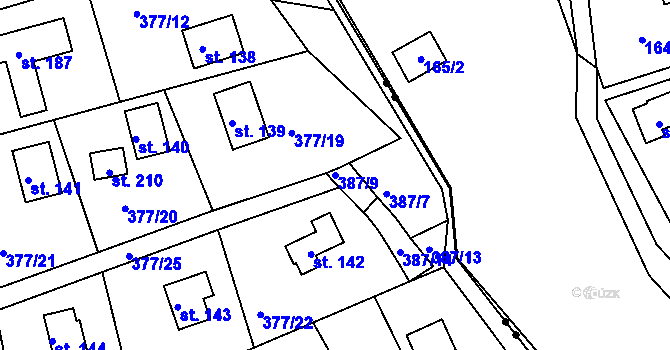 Parcela st. 387/9 v KÚ Skuhrov pod Brdy, Katastrální mapa
