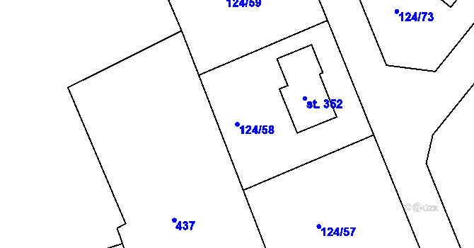 Parcela st. 124/58 v KÚ Skuhrov pod Brdy, Katastrální mapa