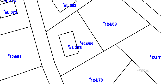 Parcela st. 124/69 v KÚ Skuhrov pod Brdy, Katastrální mapa