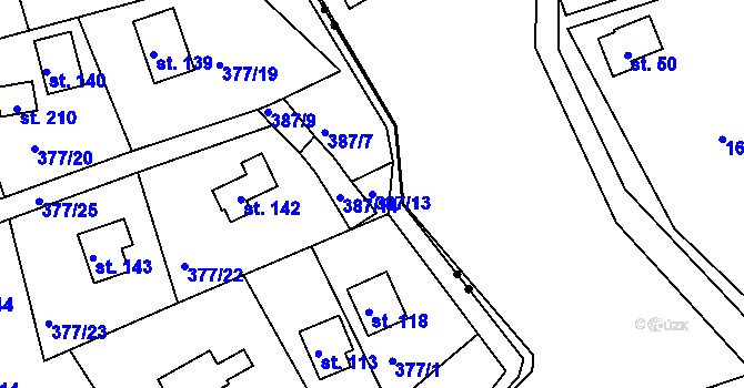 Parcela st. 387/13 v KÚ Skuhrov pod Brdy, Katastrální mapa