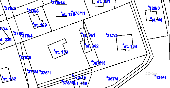 Parcela st. 362 v KÚ Skuhrov pod Brdy, Katastrální mapa