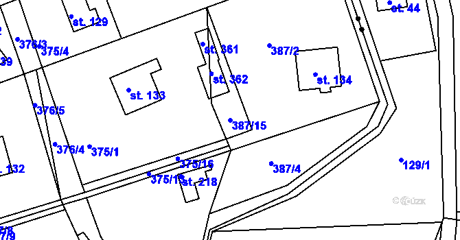 Parcela st. 387/15 v KÚ Skuhrov pod Brdy, Katastrální mapa