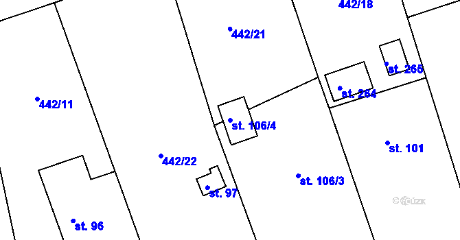 Parcela st. 106/4 v KÚ Skuhrov pod Brdy, Katastrální mapa