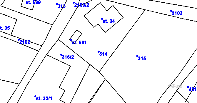 Parcela st. 314 v KÚ Skuhrov u Železného Brodu, Katastrální mapa