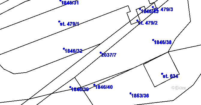 Parcela st. 2037/7 v KÚ Skuhrov u Železného Brodu, Katastrální mapa