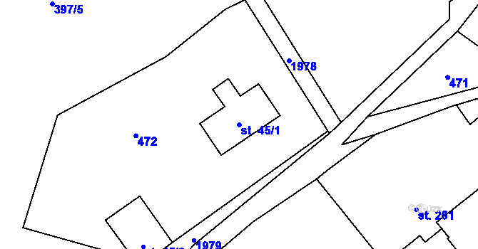 Parcela st. 45/1 v KÚ Skuhrov nad Bělou, Katastrální mapa