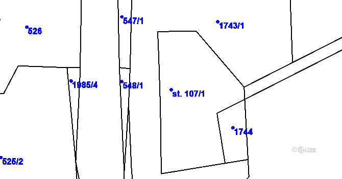 Parcela st. 107/1 v KÚ Skuhrov nad Bělou, Katastrální mapa