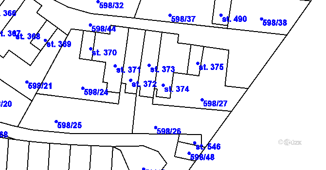 Parcela st. 374 v KÚ Skuhrov nad Bělou, Katastrální mapa
