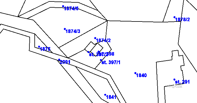 Parcela st. 398 v KÚ Skuhrov nad Bělou, Katastrální mapa