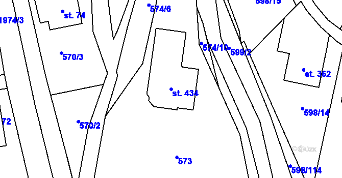 Parcela st. 434 v KÚ Skuhrov nad Bělou, Katastrální mapa