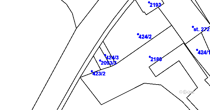 Parcela st. 424/3 v KÚ Skuhrov nad Bělou, Katastrální mapa