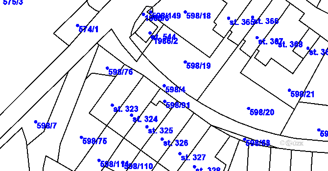 Parcela st. 598/4 v KÚ Skuhrov nad Bělou, Katastrální mapa