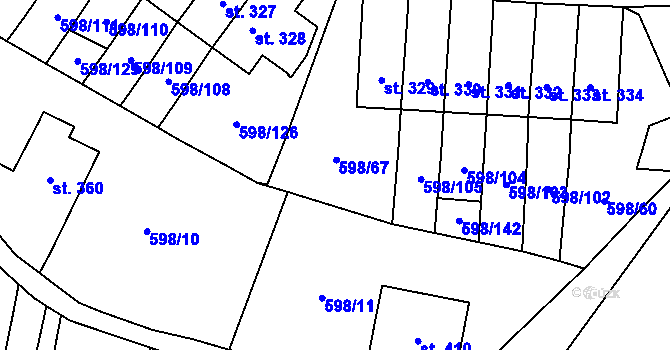 Parcela st. 598/6 v KÚ Skuhrov nad Bělou, Katastrální mapa