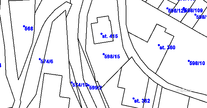 Parcela st. 598/15 v KÚ Skuhrov nad Bělou, Katastrální mapa