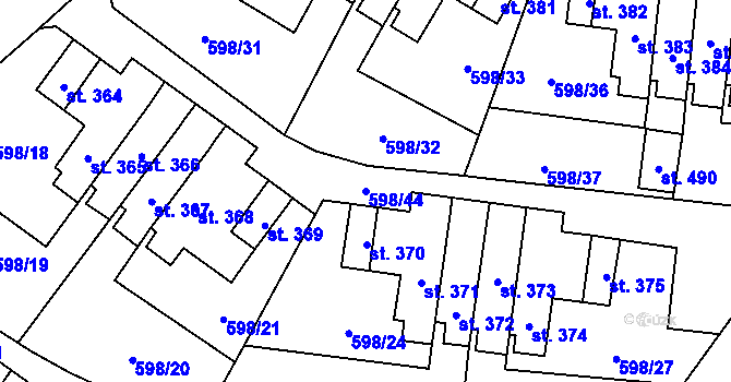 Parcela st. 598/44 v KÚ Skuhrov nad Bělou, Katastrální mapa