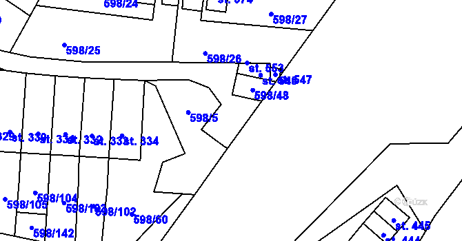 Parcela st. 598/49 v KÚ Skuhrov nad Bělou, Katastrální mapa
