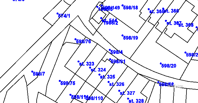 Parcela st. 598/90 v KÚ Skuhrov nad Bělou, Katastrální mapa
